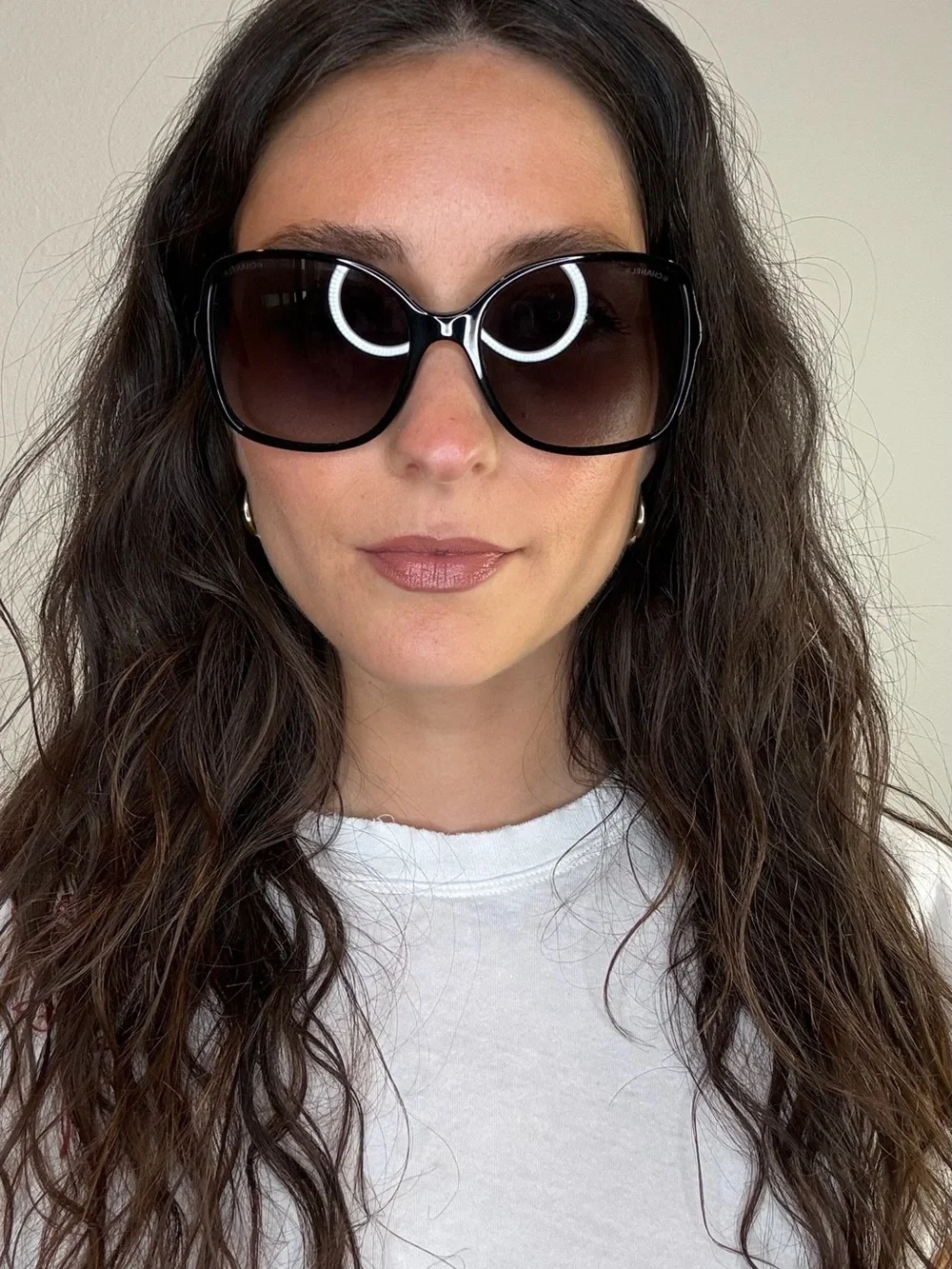 CHANEL Black Oversized Sunglasses w/ Chain CC branches